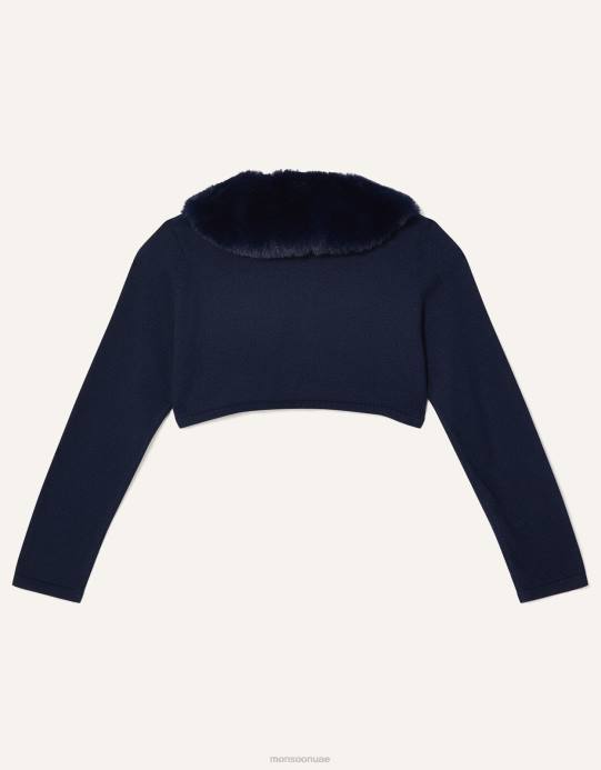 Monsoon بنت سترة صوفية فائقة النعومة بياقة من الفرو الصناعي D68H2009 ملابس الأزرق الداكن)