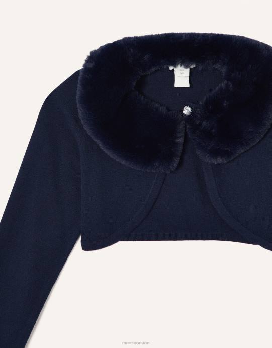 Monsoon بنت سترة صوفية فائقة النعومة بياقة من الفرو الصناعي D68H2009 ملابس الأزرق الداكن)