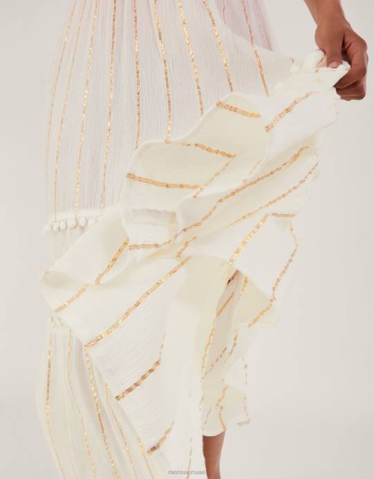 Monsoon نحيف تنورة شاطئ معدنية بطبقات D68H200 ملابس أبيض