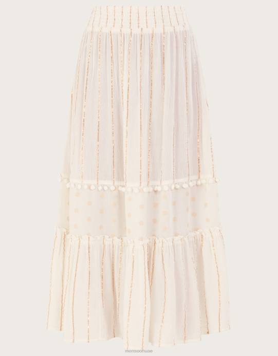 Monsoon نحيف تنورة شاطئ معدنية بطبقات D68H200 ملابس أبيض
