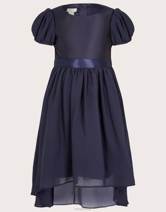 Monsoon بنت نعتز بفستان وصيفات العروس ذو القوس المرتفع والمنخفض D68H2011 ملابس الأزرق الداكن)