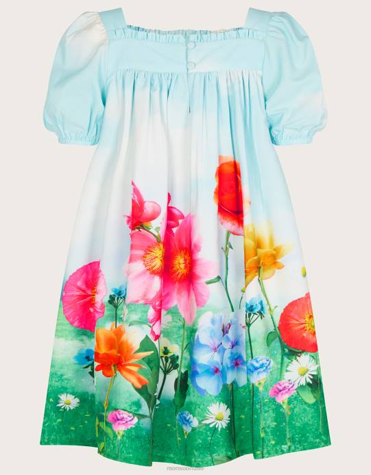 Monsoon بنت فستان مرج الأزهار D68H2021 ملابس أزرق