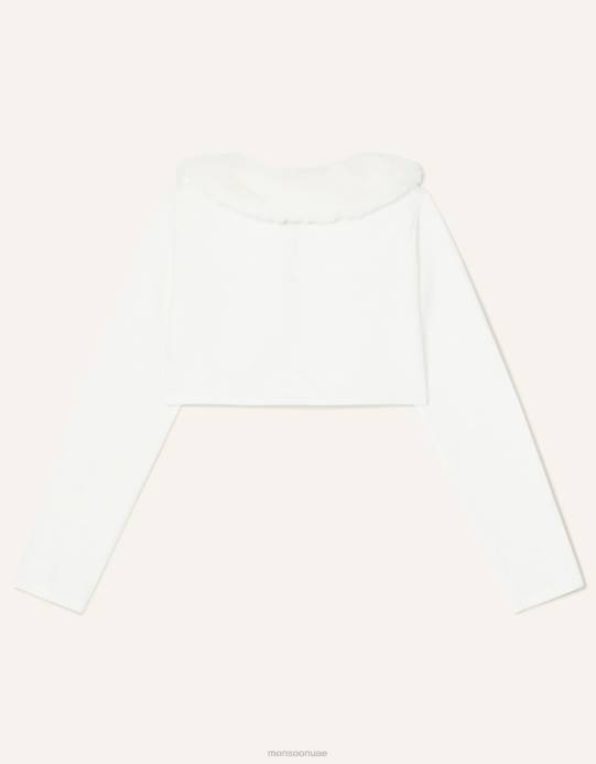 Monsoon بنت سترة صوفية بياقة من الفرو الصناعي فائقة النعومة D68H2028 ملابس عاج