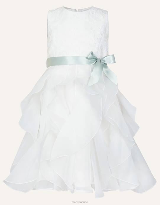 Monsoon بنت فستان كشكش من الدانتيل D68H2036 ملابس عاج