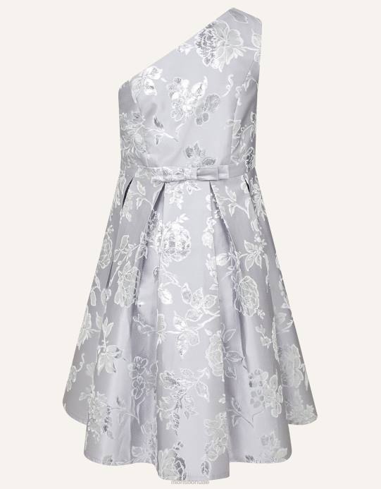 Monsoon بنت فستان حفلة موسيقية من الجاكار بكتف واحد D68H2044 ملابس فضة