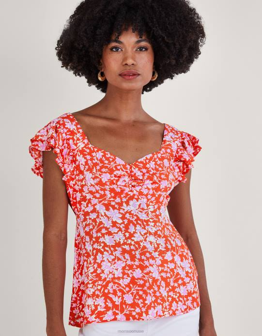 Monsoon نحيف قميص ميرا بدون أكمام مصنوع من الفيسكوز المستدام D68H205 ملابس أحمر