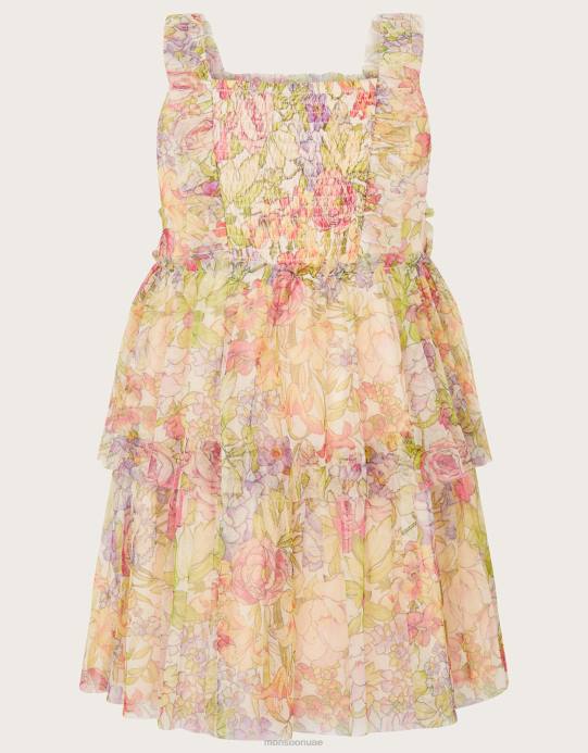Monsoon بنت فستان تول بطبعة زهور للأطفال D68H2052 ملابس عاج