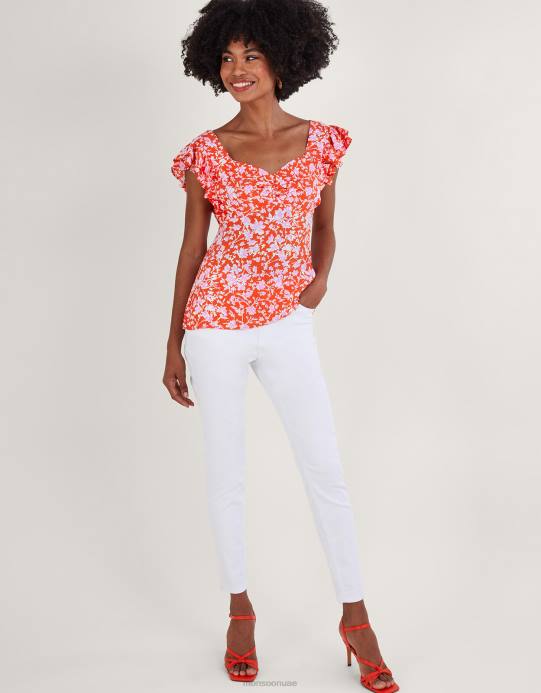 Monsoon نحيف قميص ميرا بدون أكمام مصنوع من الفيسكوز المستدام D68H205 ملابس أحمر