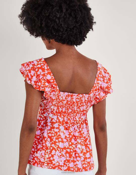 Monsoon نحيف قميص ميرا بدون أكمام مصنوع من الفيسكوز المستدام D68H205 ملابس أحمر