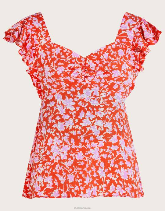 Monsoon نحيف قميص ميرا بدون أكمام مصنوع من الفيسكوز المستدام D68H205 ملابس أحمر