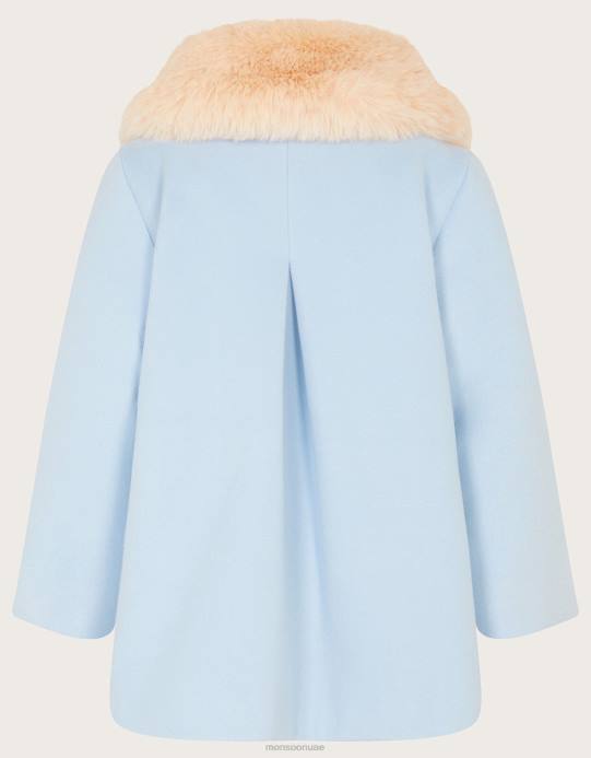 Monsoon بنت معطف مزين بفرو صناعي على شكل فيونكة للأطفال D68H2062 ملابس الأزرق (الأزرق الشاحب)
