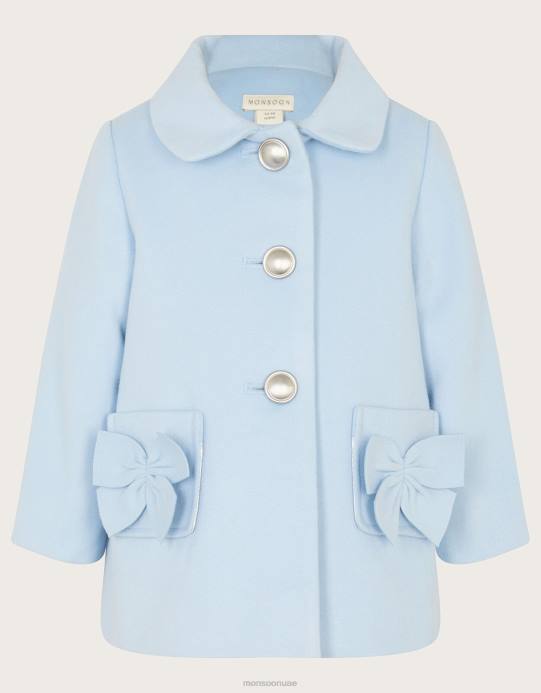 Monsoon بنت معطف مزين بفرو صناعي على شكل فيونكة للأطفال D68H2062 ملابس الأزرق (الأزرق الشاحب)