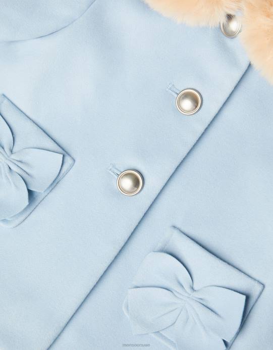 Monsoon بنت معطف مزين بفرو صناعي على شكل فيونكة للأطفال D68H2062 ملابس الأزرق (الأزرق الشاحب)