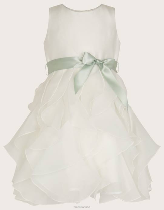 Monsoon بنت فستان بكشكشة من الأورجانزا للأطفال من كان D68H2064 ملابس عاج