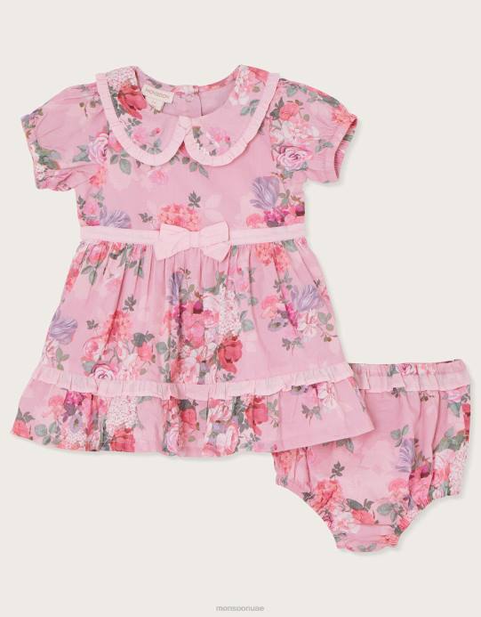 Monsoon أطفال طقم فستان وسروال داخلي منسوج لحديثي الولادة D68H2066 ملابس الوردي (الوردي الشاحب)
