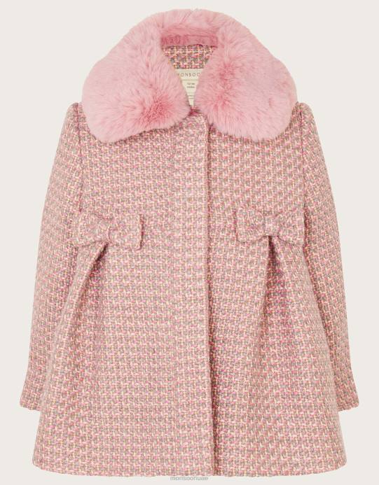 Monsoon بنت معطف من الفرو الصناعي للأطفال من التويد D68H2067 ملابس رمادي