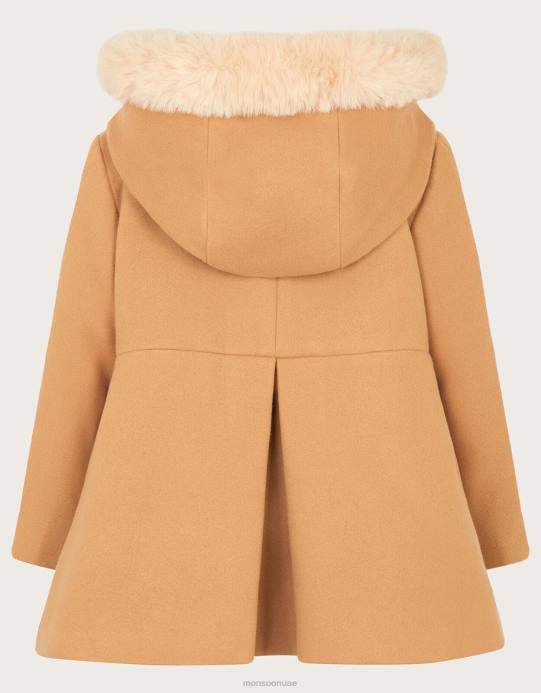 Monsoon بنت معطف بغطاء رأس من الفرو الصناعي للأطفال D68H2069 ملابس جمل