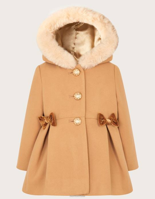 Monsoon بنت معطف بغطاء رأس من الفرو الصناعي للأطفال D68H2069 ملابس جمل