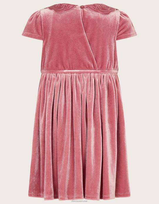 Monsoon بنت فستان مخملي بياقة فراشة للأطفال D68H2075 ملابس الوردي (الوردي الداكن)