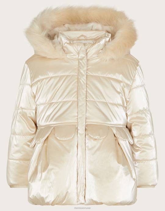 Monsoon بنت معطف مبطن بالبيبلوم بتلات للأطفال D68H2077 ملابس طبيعي (الشمبانيا)