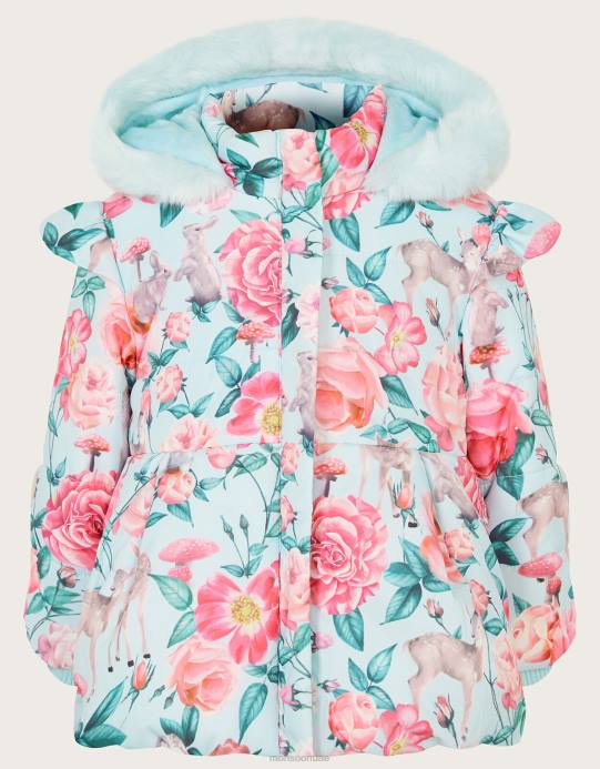 Monsoon بنت معطف مبطن بكشكش بطبعة غابة للأطفال D68H2081 ملابس الأزرق (أكوا)