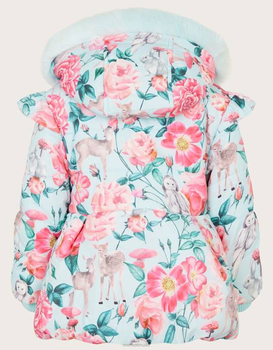 Monsoon بنت معطف مبطن بكشكش بطبعة غابة للأطفال D68H2081 ملابس الأزرق (أكوا)