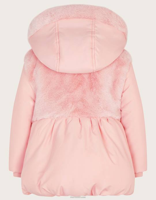 Monsoon بنت معطف مبطن بالفرو الصناعي للأطفال D68H2085 ملابس لون القرنفل