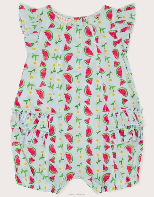 Monsoon بنت رومبير بطباعة البطيخ للأطفال D68H2086 ملابس أزرق