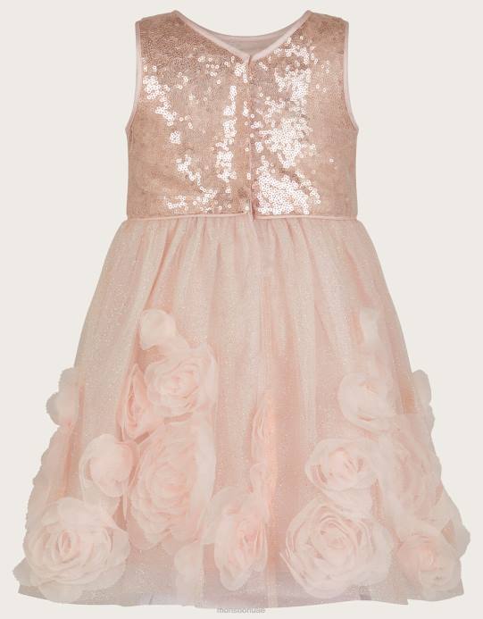 Monsoon بنت فستان بيبي أرابيلا ورود ثلاثية الأبعاد D68H2087 ملابس الوردي (الوردي الداكن)