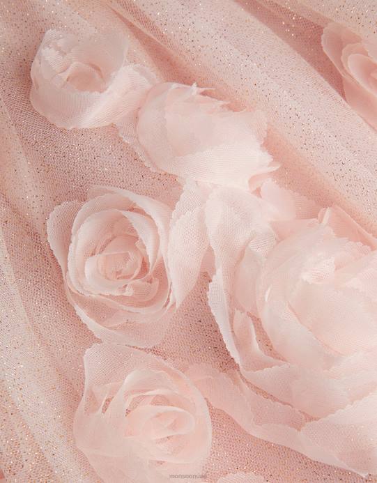 Monsoon بنت فستان بيبي أرابيلا ورود ثلاثية الأبعاد D68H2087 ملابس الوردي (الوردي الداكن)