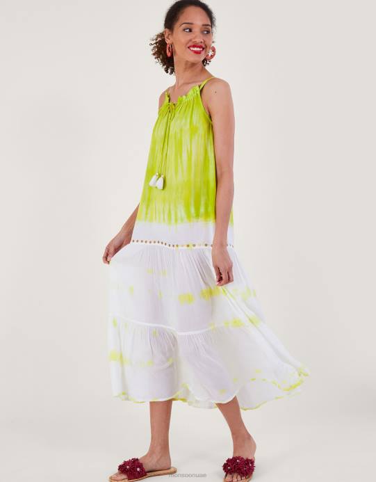 Monsoon نحيف فستان طويل مصبوغ برباط في لينزينغ إيكوفيرو D68H208 ملابس أصفر