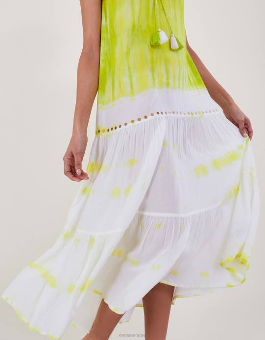 Monsoon نحيف فستان طويل مصبوغ برباط في لينزينغ إيكوفيرو D68H208 ملابس أصفر