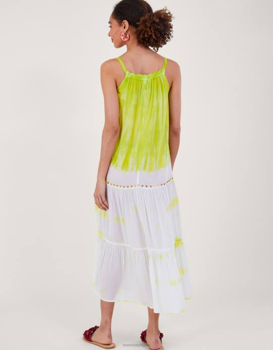 Monsoon نحيف فستان طويل مصبوغ برباط في لينزينغ إيكوفيرو D68H208 ملابس أصفر