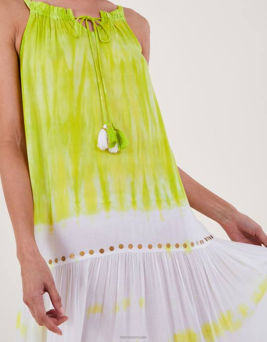 Monsoon نحيف فستان طويل مصبوغ برباط في لينزينغ إيكوفيرو D68H208 ملابس أصفر