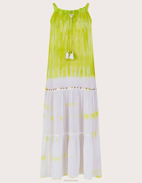 Monsoon نحيف فستان طويل مصبوغ برباط في لينزينغ إيكوفيرو D68H208 ملابس أصفر