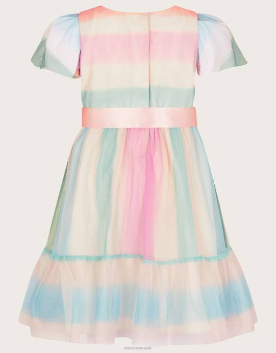 Monsoon بنت فستان بيبي مخطط من التول D68H2096 ملابس متعدد