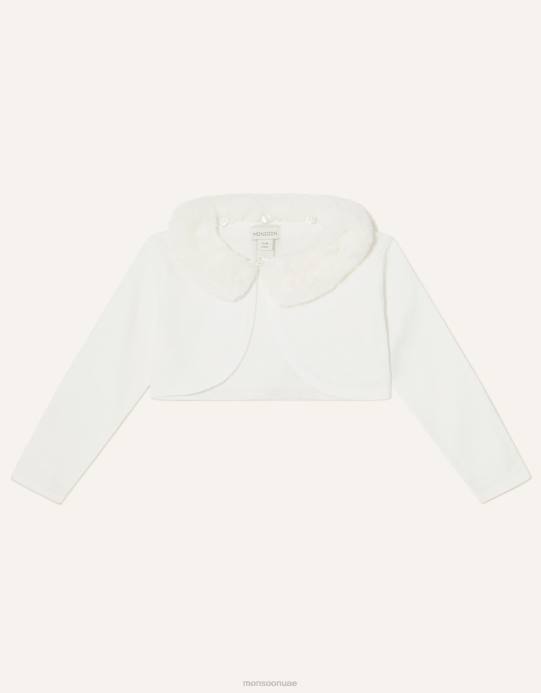 Monsoon بنت سترة صوفية بياقة من الفرو الصناعي فائقة النعومة للأطفال D68H2102 ملابس عاج