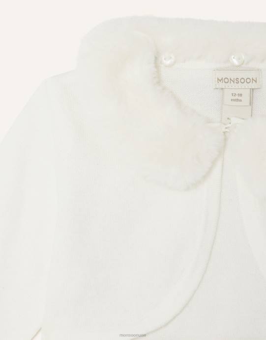 Monsoon بنت سترة صوفية بياقة من الفرو الصناعي فائقة النعومة للأطفال D68H2102 ملابس عاج