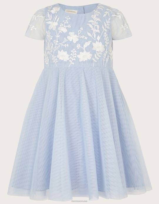 Monsoon بنت فستان حفلة مطرز للأطفال من إيمي D68H2112 ملابس أزرق