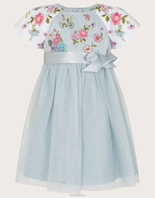 Monsoon بنت فستان مطرز بأكمام كيب للأطفال من إمزي D68H2117 ملابس أخضر