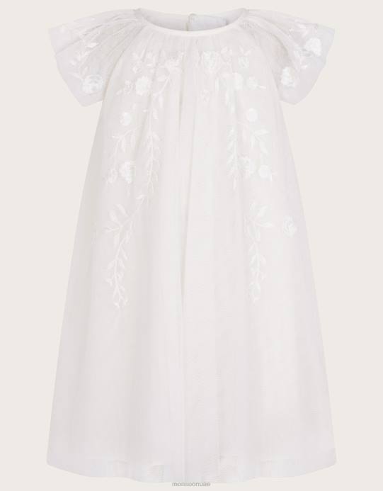 Monsoon بنت فستان بيبي أميليا مطرز شبكي D68H2122 ملابس عاج