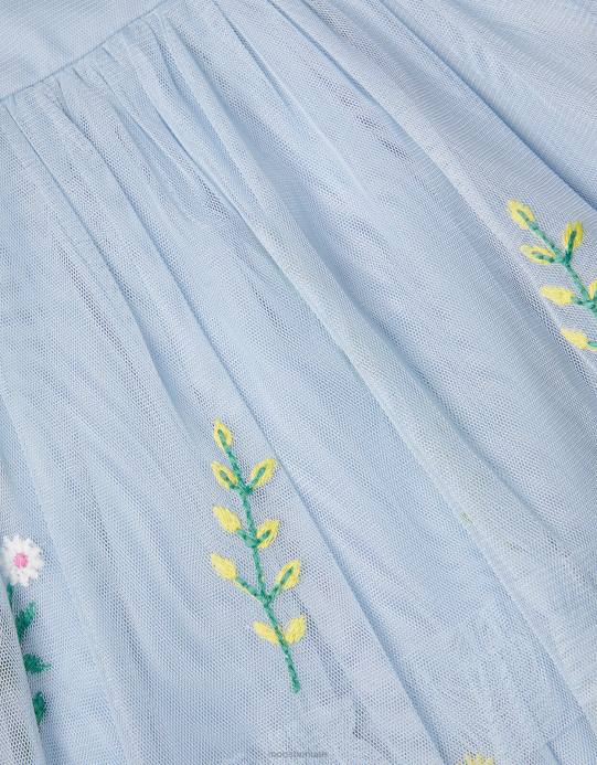 Monsoon بنت فستان اطفال مطرز بالزهور D68H2127 ملابس أزرق