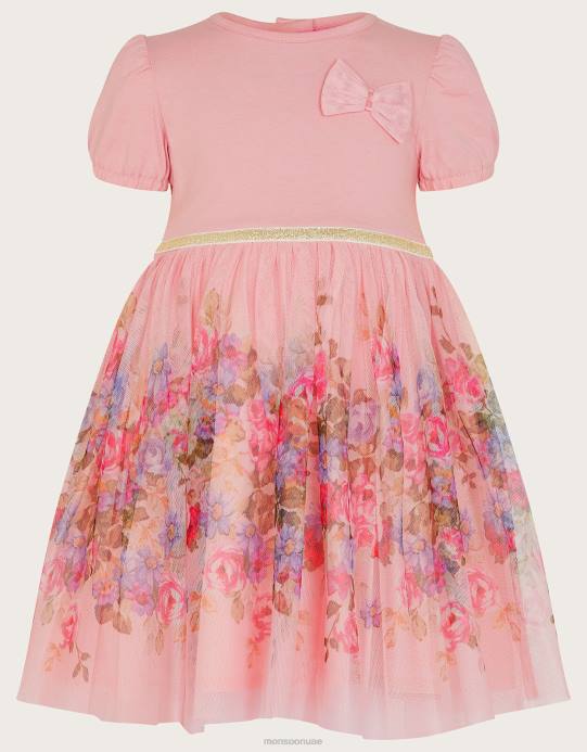 Monsoon بنت فستان بطباعة ديسكو بوسي للأطفال D68H2128 ملابس لون القرنفل