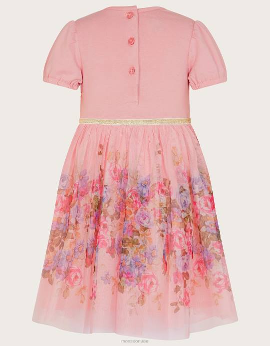 Monsoon بنت فستان بطباعة ديسكو بوسي للأطفال D68H2128 ملابس لون القرنفل