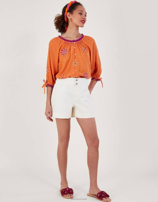 Monsoon نحيف زر علوي مطرز بالزهور D68H212 ملابس البرتقالي