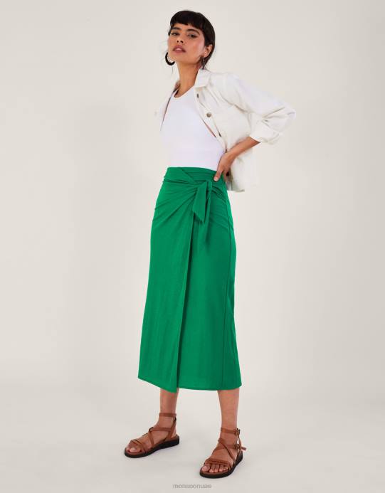 Monsoon نحيف تنورة ميدي ملفوفة من ويني D68H213 ملابس أخضر