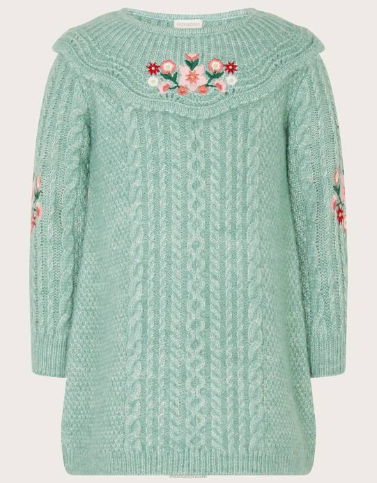 Monsoon بنت فستان محبوك مطرز للطفل D68H2131 ملابس أخضر