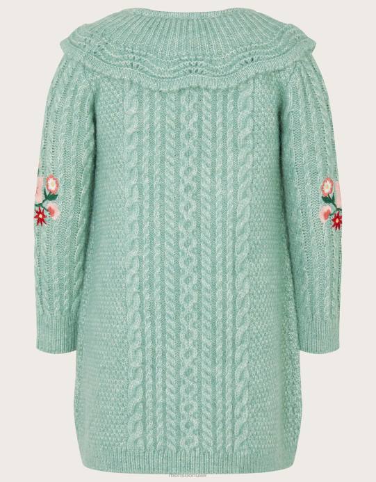 Monsoon بنت فستان محبوك مطرز للطفل D68H2131 ملابس أخضر