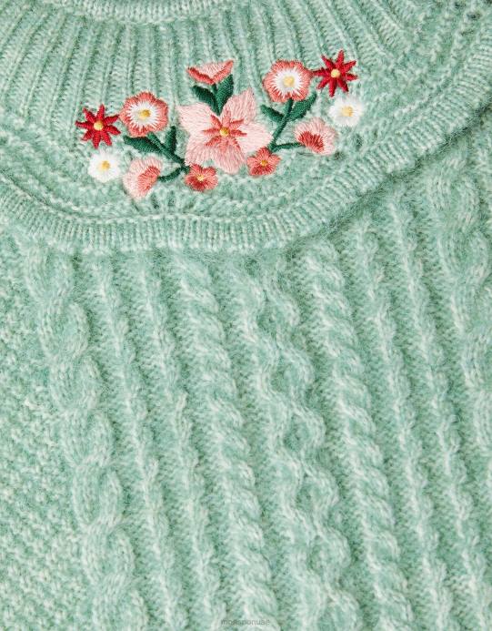 Monsoon بنت فستان محبوك مطرز للطفل D68H2131 ملابس أخضر