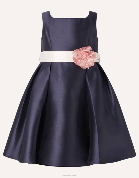 Monsoon بنت فستان طفلة أودري دوقة من نسيج قطني طويل D68H2132 ملابس الأزرق الداكن)